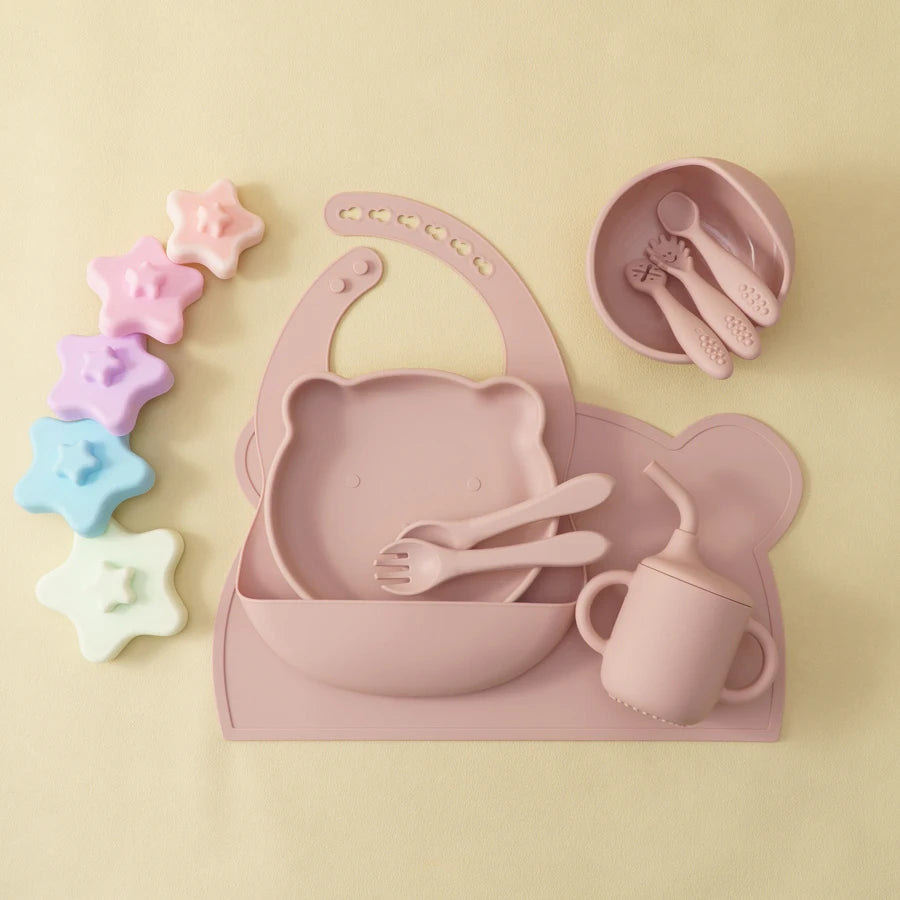 Bear Themed Silicone Baby Tableware Set