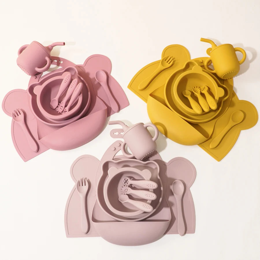 Bear Themed Silicone Baby Tableware Set