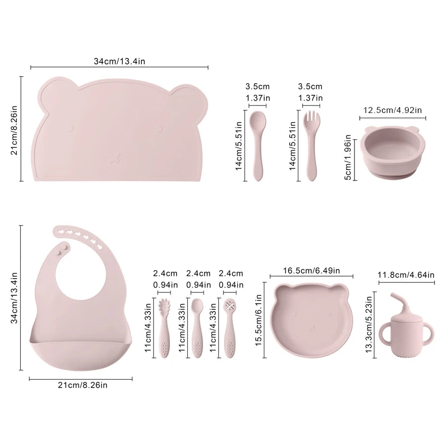 Bear Themed Silicone Baby Tableware Set